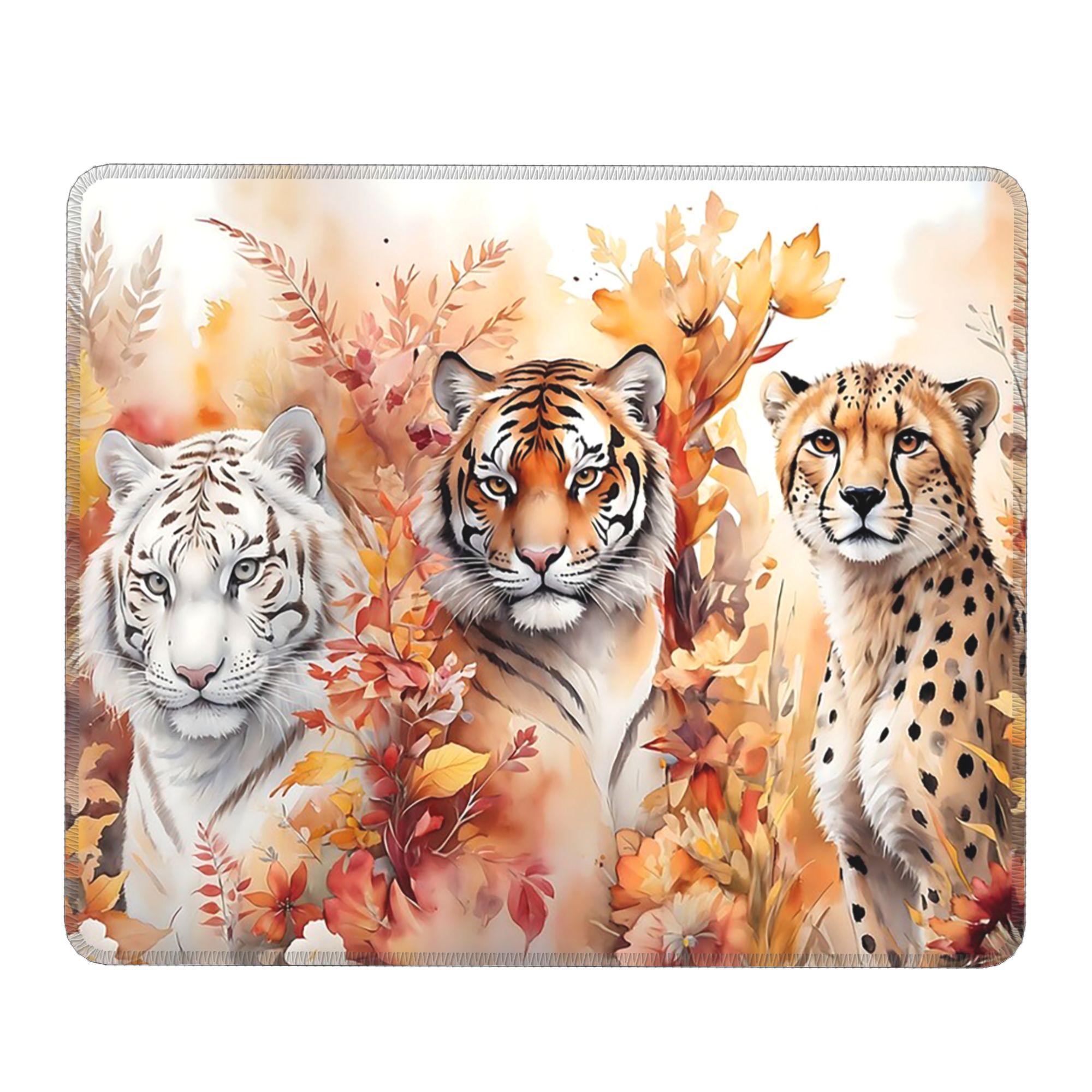 Laptop Accessories Nearby - Tijgergezicht en herfstbladeren Muismat Computertoetsenbord Muismat