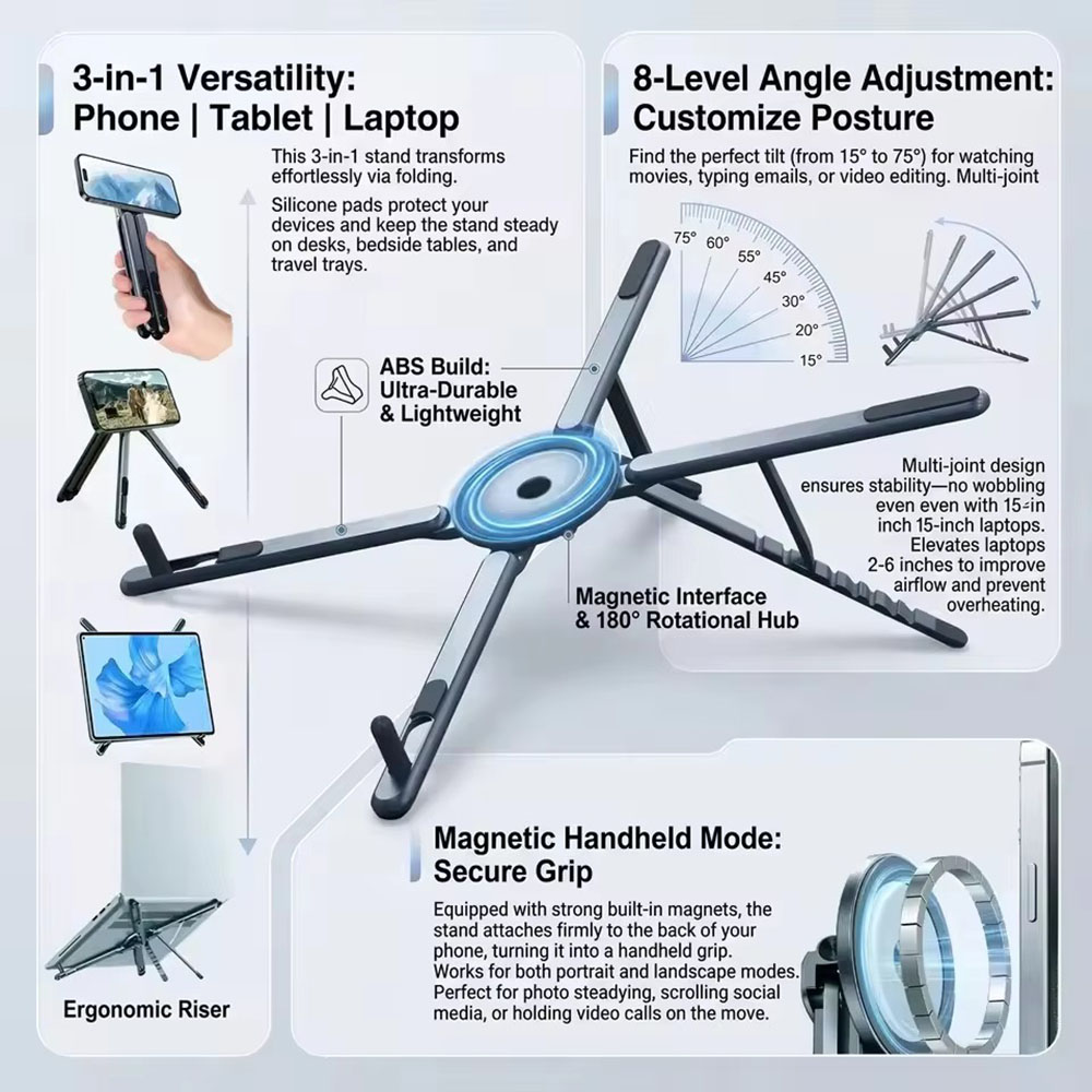 Laptop Office Accessories - Draagbare magnetische telefoonhouder & selfie stick